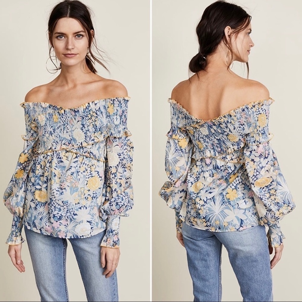 Alice Mccall Love Shakin Floral Long Sleeve Smocked Cotton Top Size 4 Casual